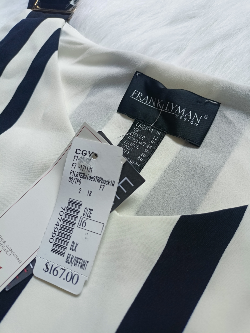 Frank Lyman Navy and Ivory Diagonal Stripe Top
